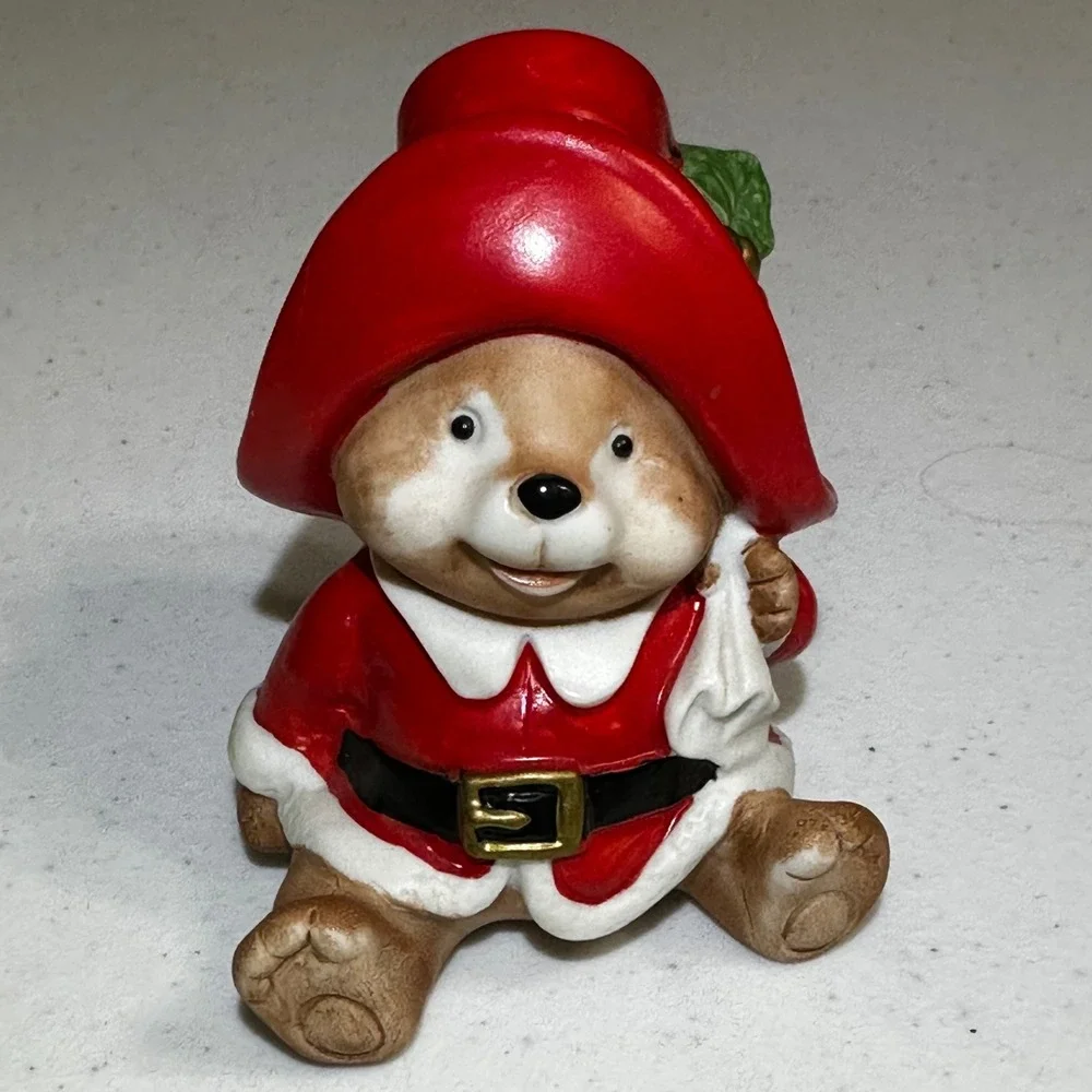 HOMCO 5600 Ceramic Christmas Bear Family Figurine Set of 3 Vintage Holiday Decor